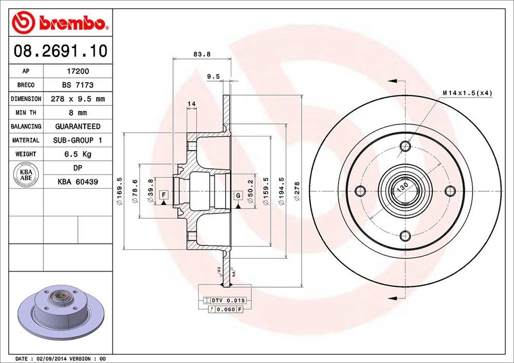 brembo disc brake rotor  frsport 08.2691.10