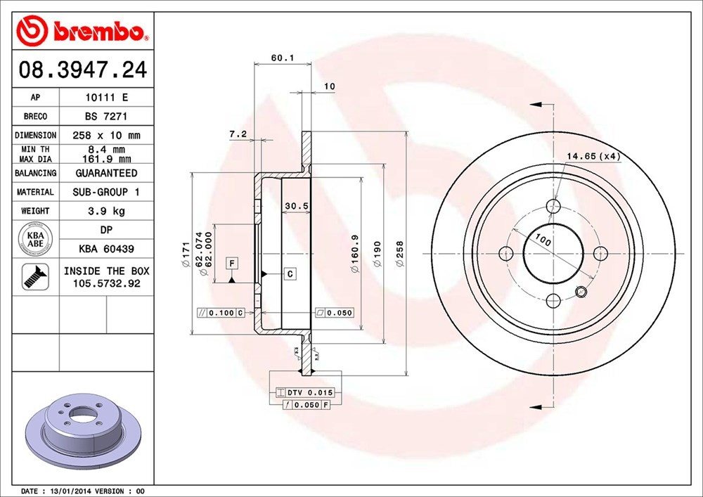 brembo disc brake rotor  frsport 08.3947.24