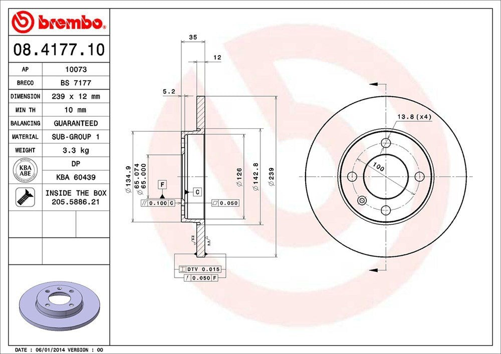 brembo disc brake rotor  frsport 08.4177.10