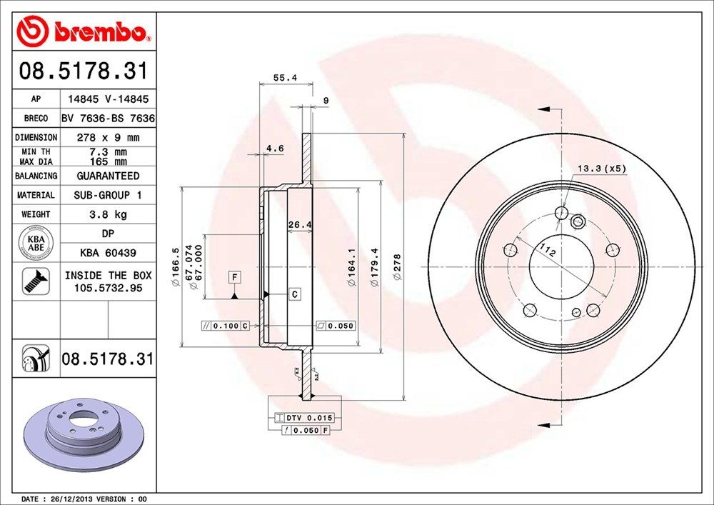 brembo disc brake rotor  frsport 08.5178.31