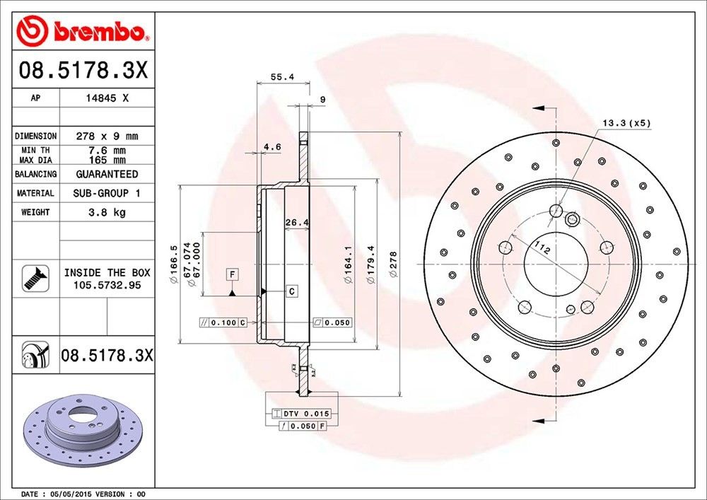 brembo disc brake rotor  frsport 08.5178.3x