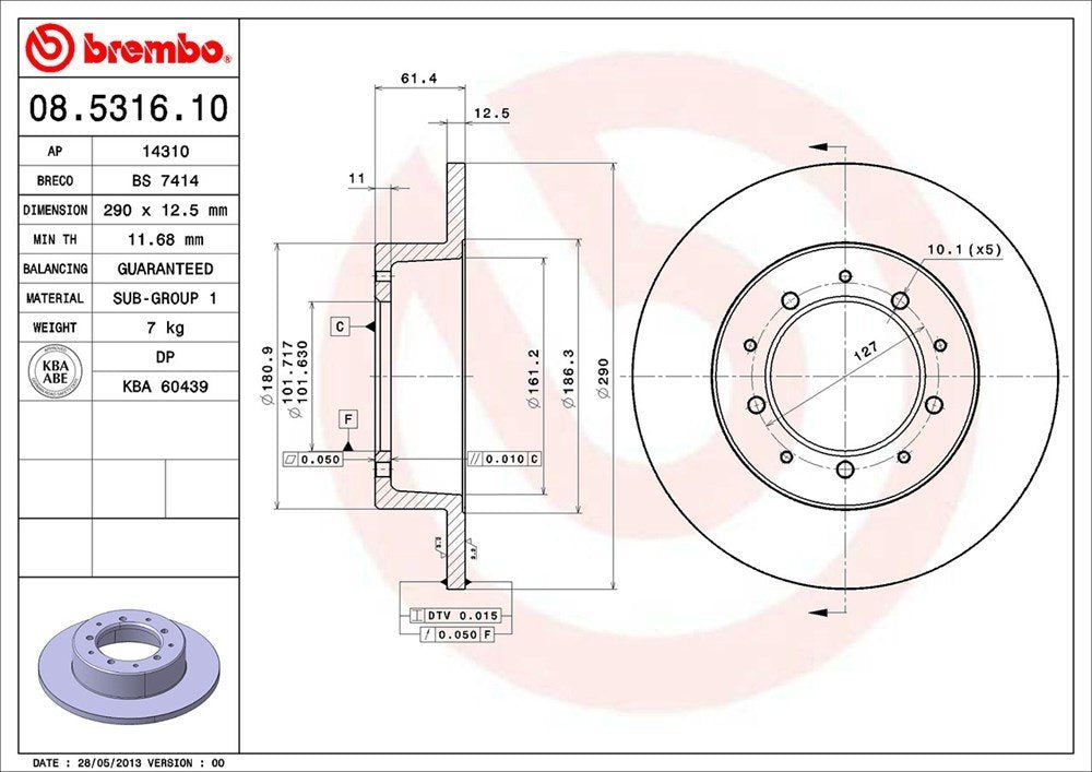 brembo disc brake rotor  frsport 08.5316.10