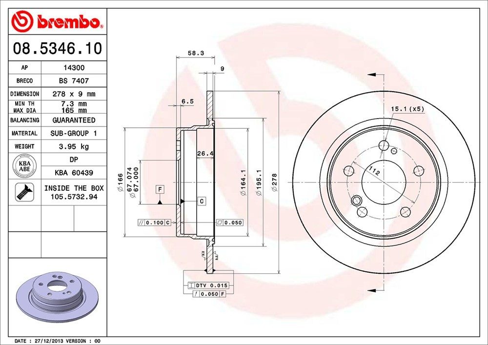 brembo disc brake rotor  frsport 08.5346.10