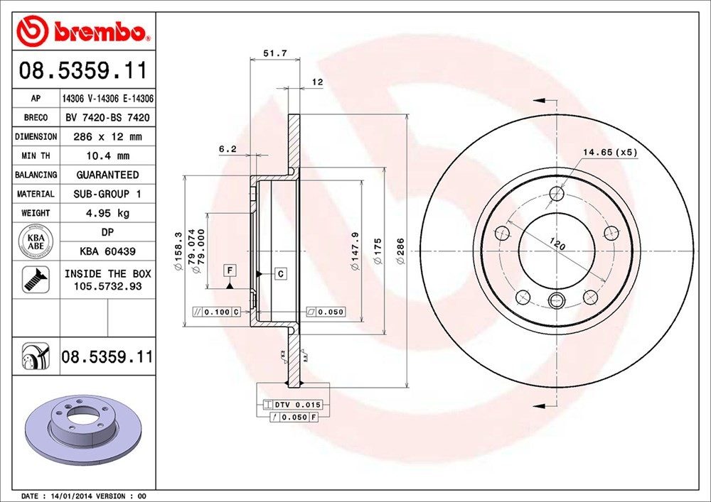 brembo disc brake rotor  frsport 08.5359.11