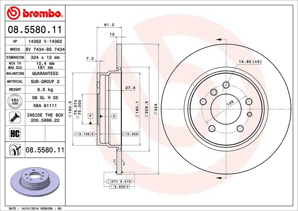 brembo disc brake rotor  frsport 08.5580.11