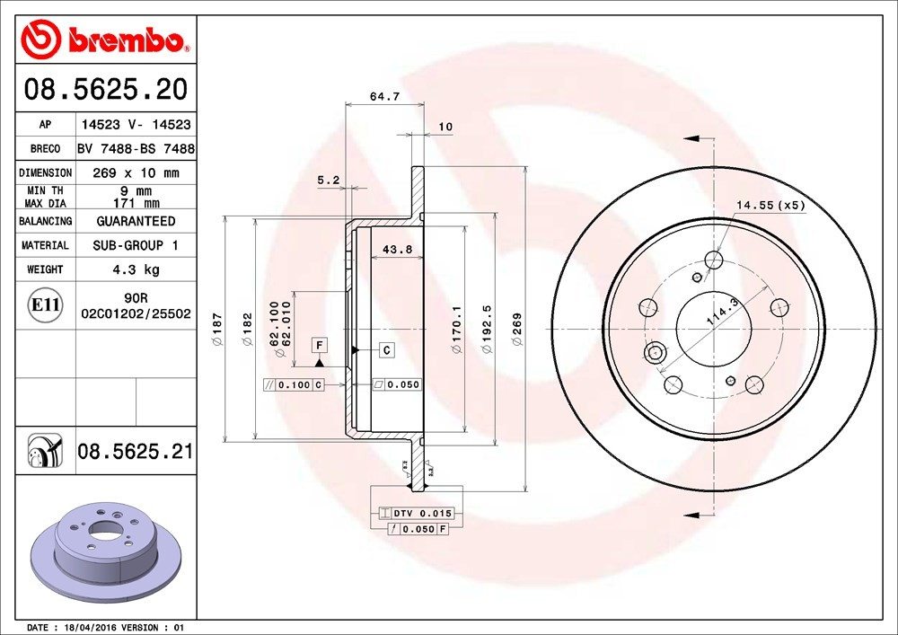 brembo disc brake rotor  frsport 08.5625.21