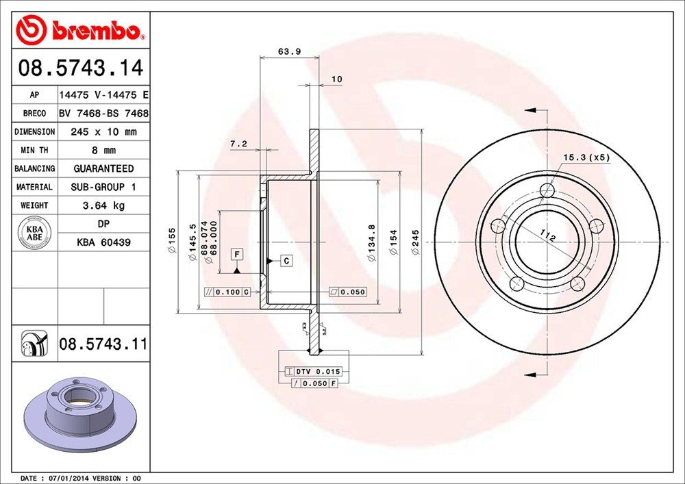 brembo disc brake rotor  frsport 08.5743.11