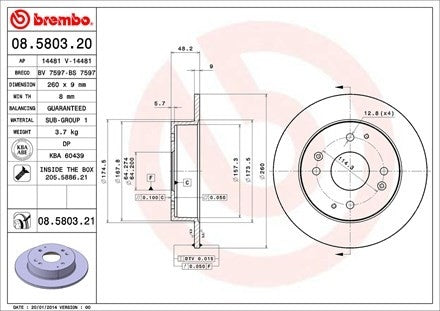 brembo disc brake rotor  frsport 08.5803.21