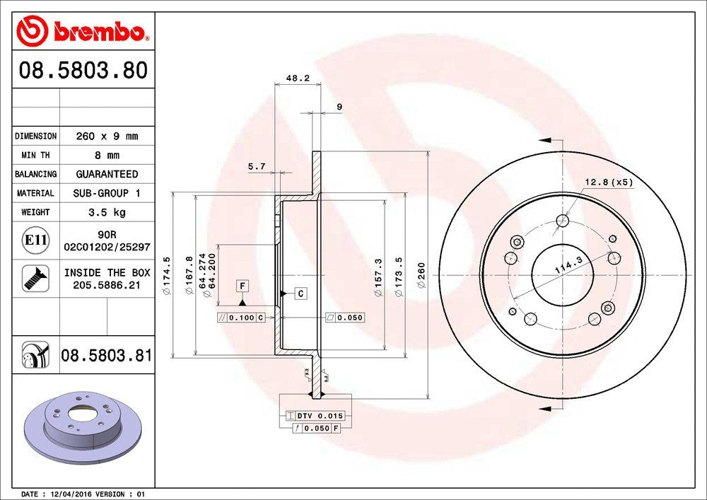 brembo disc brake rotor  frsport 08.5803.81