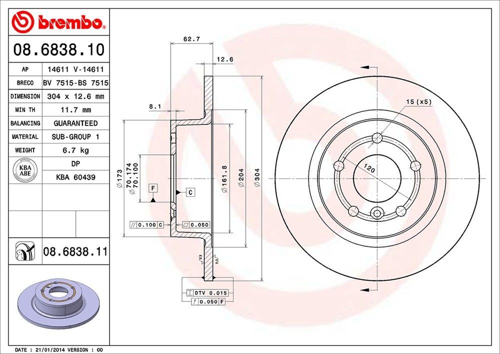 brembo disc brake rotor  frsport 08.6838.11