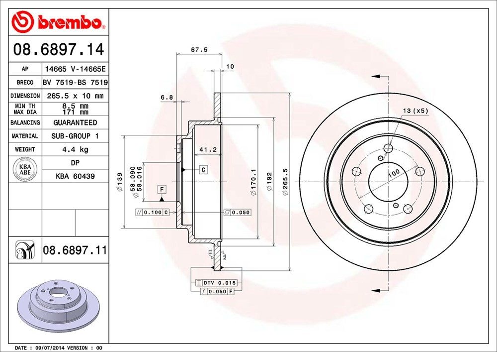 brembo disc brake rotor  frsport 08.6897.11