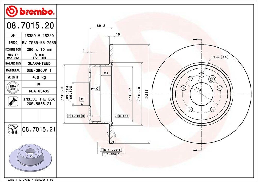 brembo disc brake rotor  frsport 08.7015.21