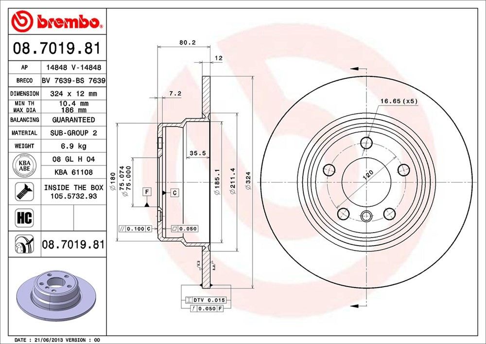 brembo disc brake rotor  frsport 08.7019.81