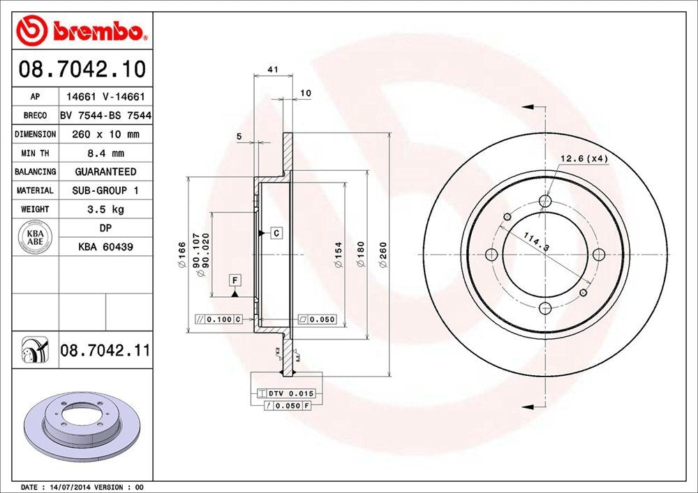 brembo disc brake rotor  frsport 08.7042.11