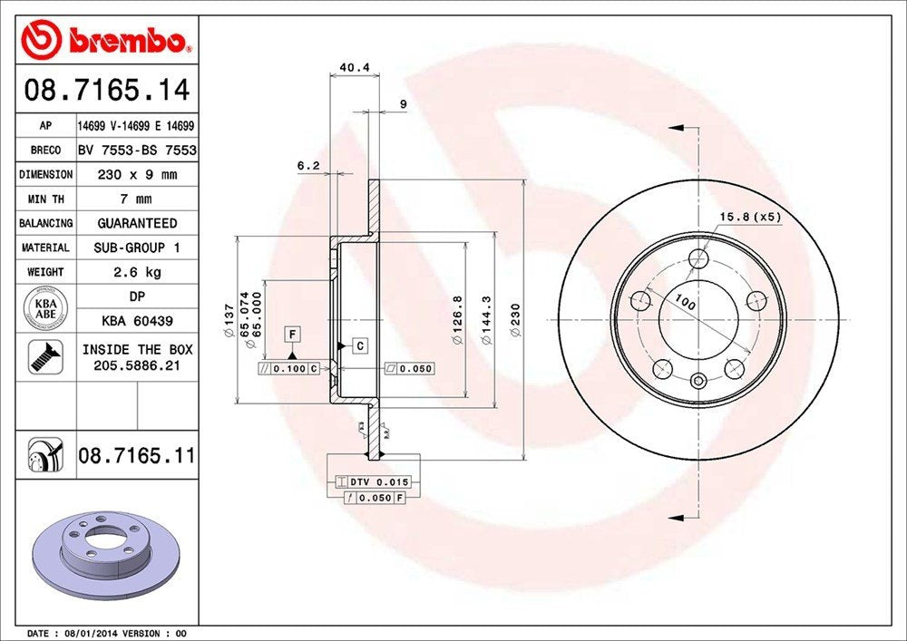 brembo disc brake rotor  frsport 08.7165.11