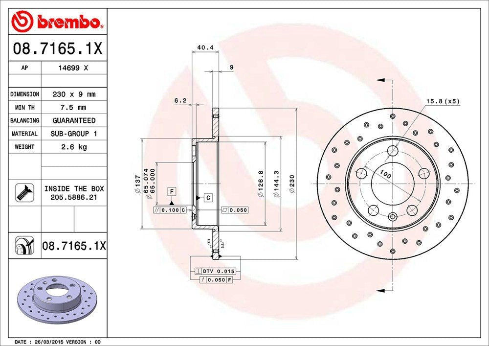 brembo disc brake rotor  frsport 08.7165.1x