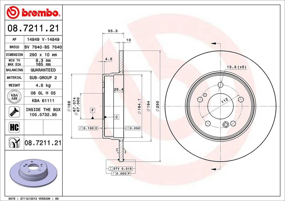 brembo disc brake rotor  frsport 08.7211.21