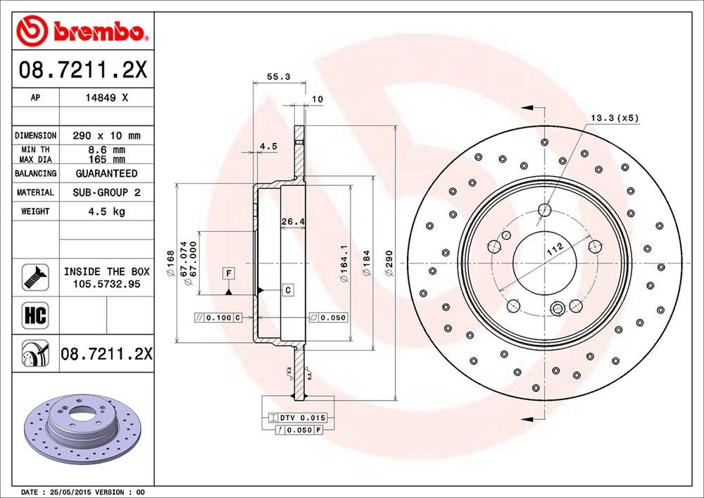 brembo disc brake rotor  frsport 08.7211.2x