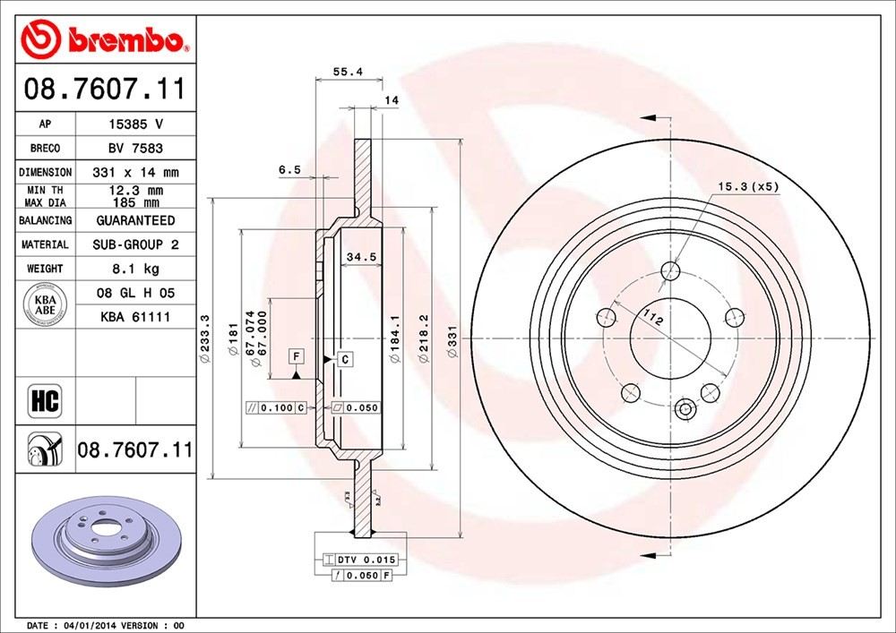 brembo disc brake rotor  frsport 08.7607.11