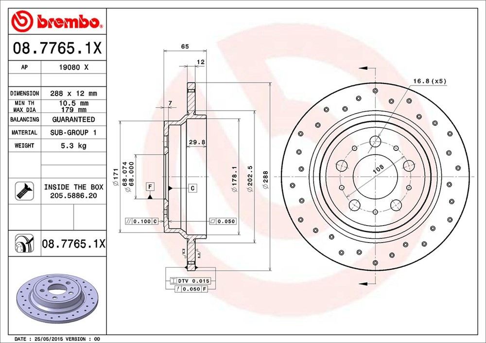 brembo disc brake rotor  frsport 08.7765.1x