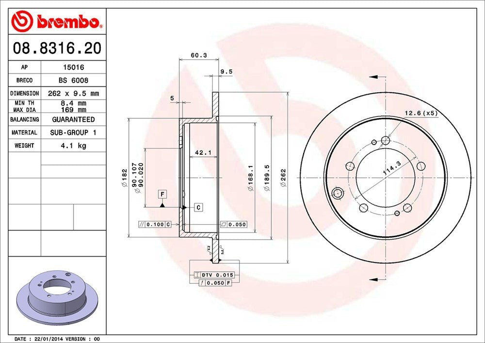 brembo disc brake rotor  frsport 08.8316.20