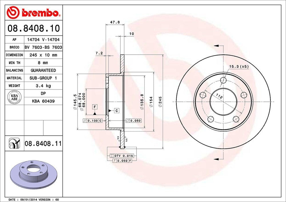 brembo disc brake rotor  frsport 08.8408.11