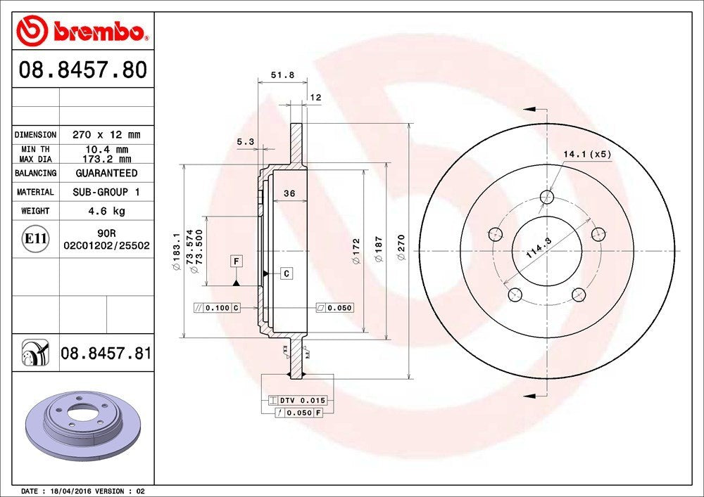 brembo disc brake rotor  frsport 08.8457.81