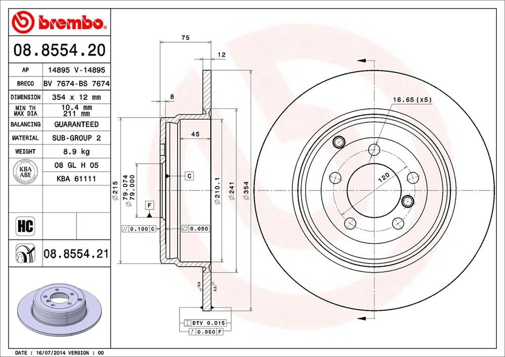 brembo disc brake rotor  frsport 08.8554.21