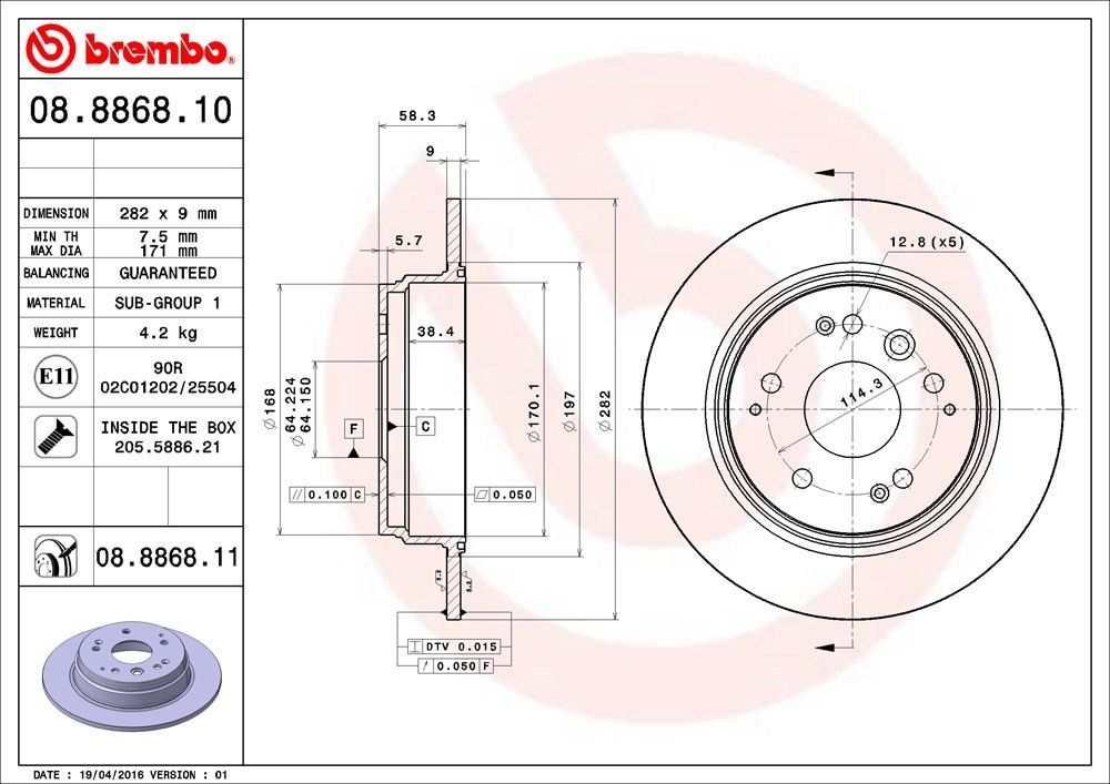 brembo disc brake rotor  frsport 08.8868.11