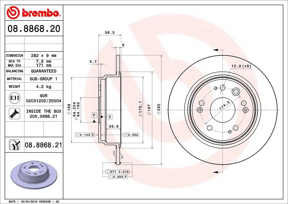 brembo disc brake rotor  frsport 08.8868.21