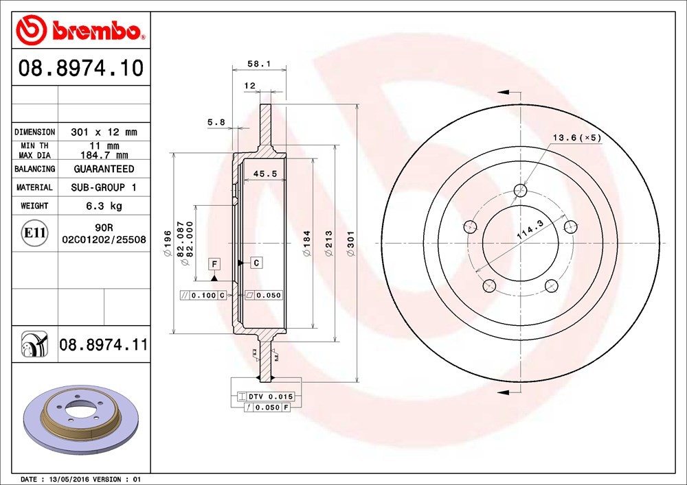 brembo disc brake rotor  frsport 08.8974.11