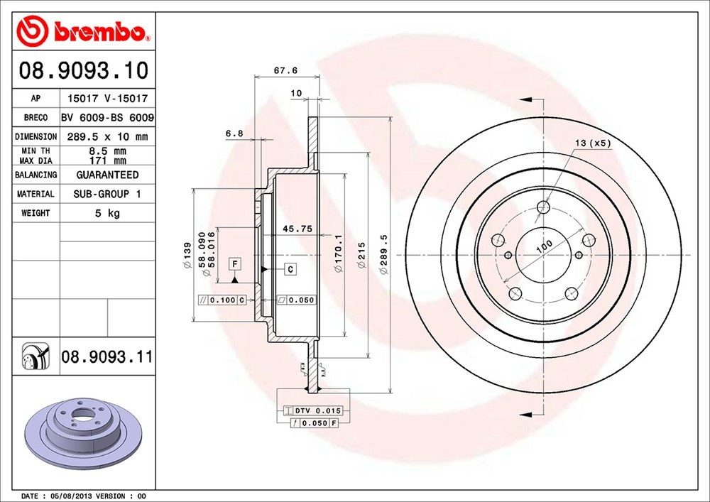 brembo disc brake rotor  frsport 08.9093.11