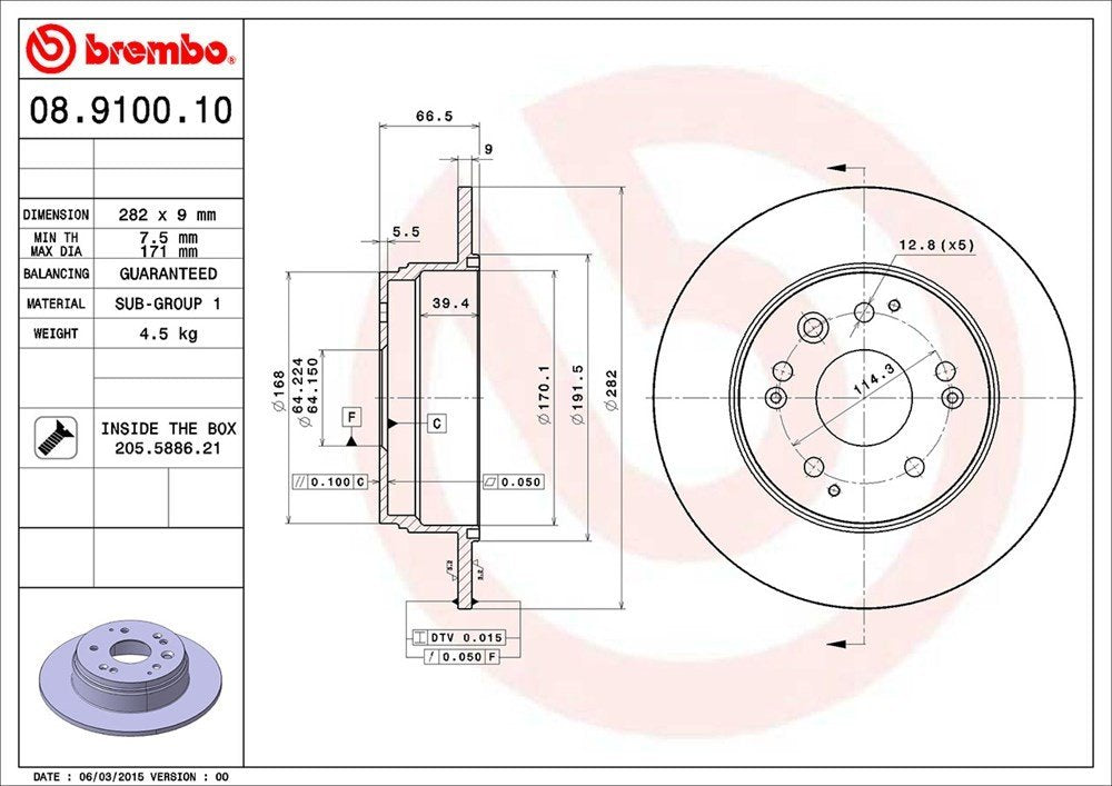 brembo disc brake rotor  frsport 08.9100.10