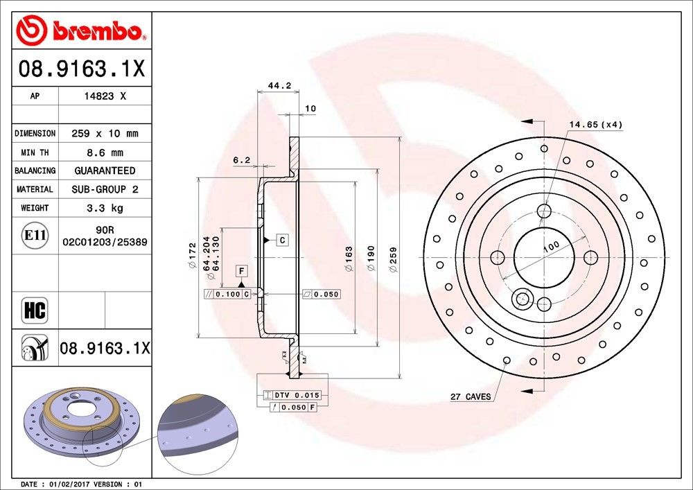 brembo disc brake rotor  frsport 08.9163.1x