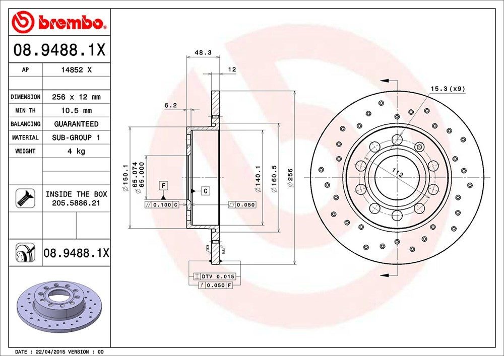 brembo disc brake rotor  frsport 08.9488.1x