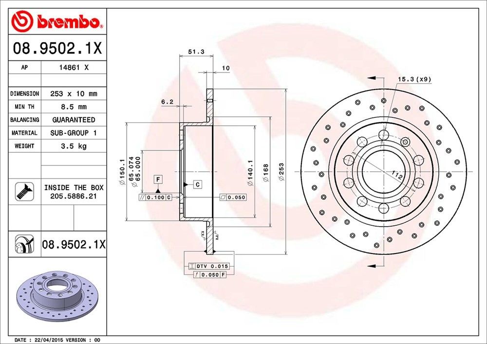 brembo disc brake rotor  frsport 08.9502.1x