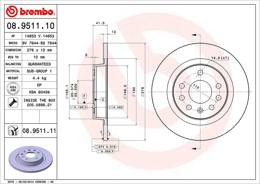 brembo disc brake rotor  frsport 08.9511.11