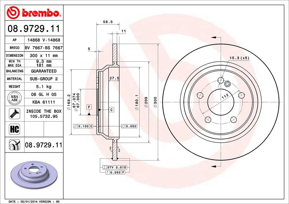 brembo disc brake rotor  frsport 08.9729.11