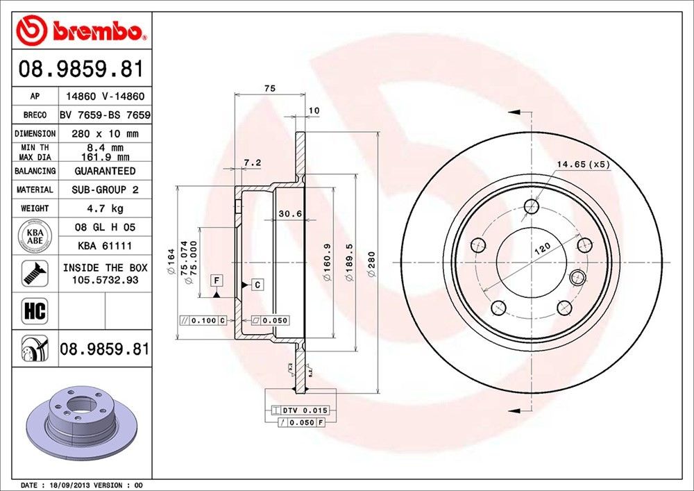 brembo disc brake rotor  frsport 08.9859.81