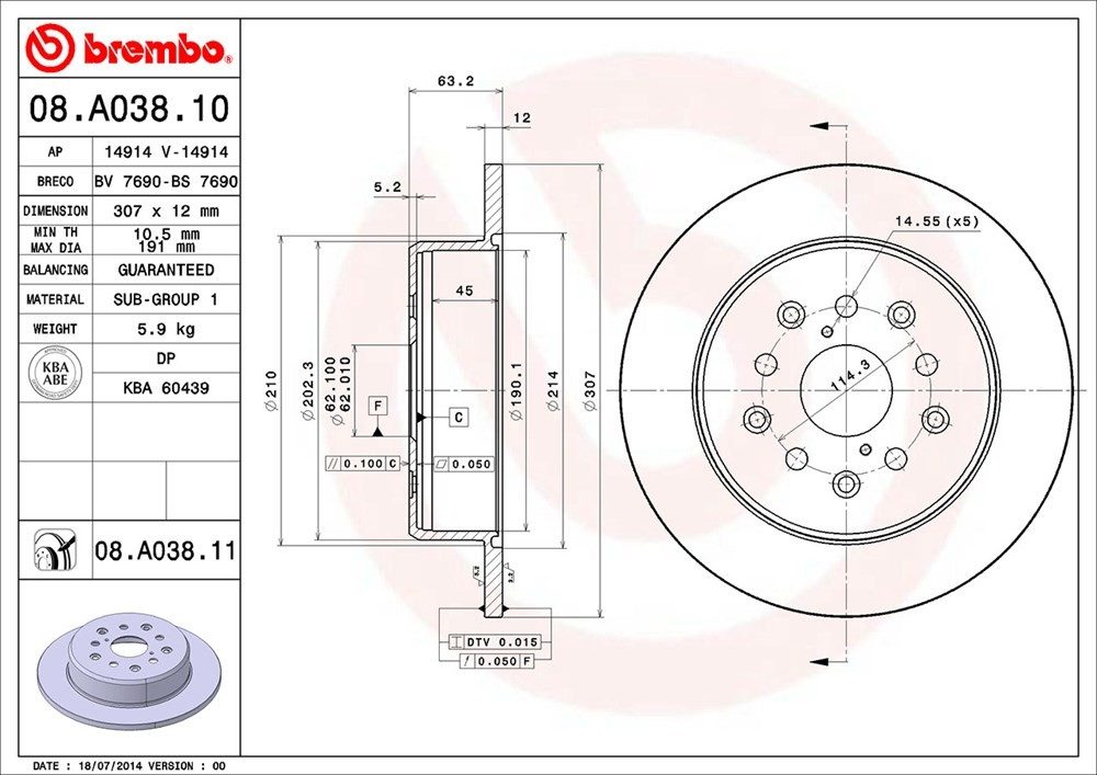 brembo disc brake rotor  frsport 08.a038.11