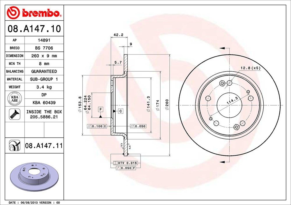 brembo disc brake rotor  frsport 08.a147.11