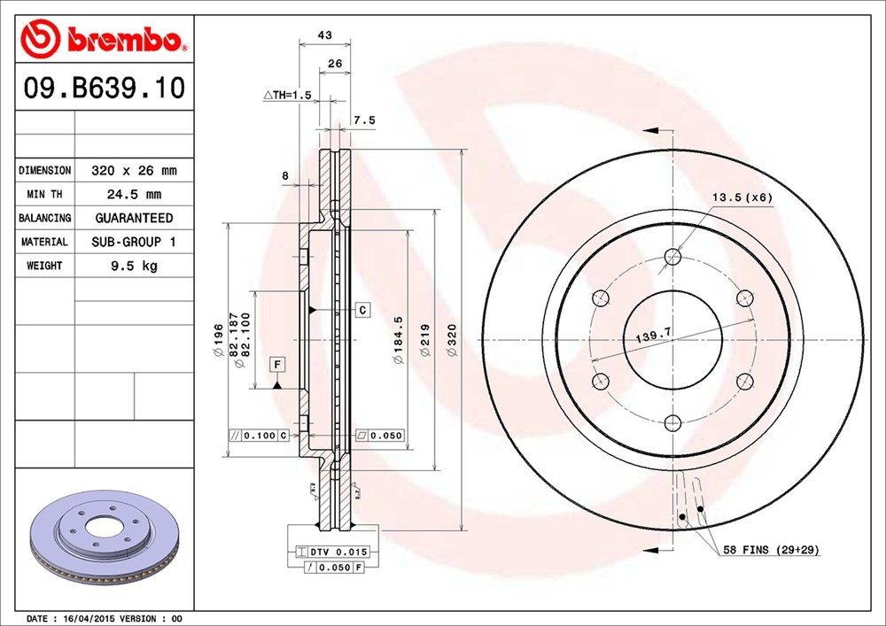 brembo disc brake rotor  frsport 08.a147.1x