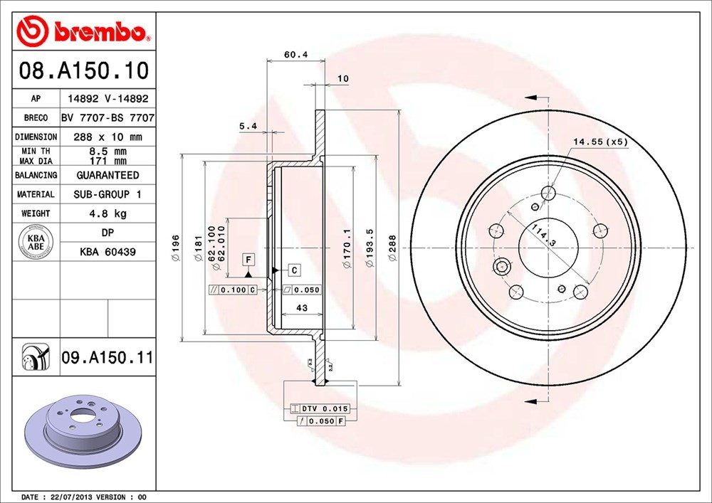 brembo disc brake rotor  frsport 08.a150.11