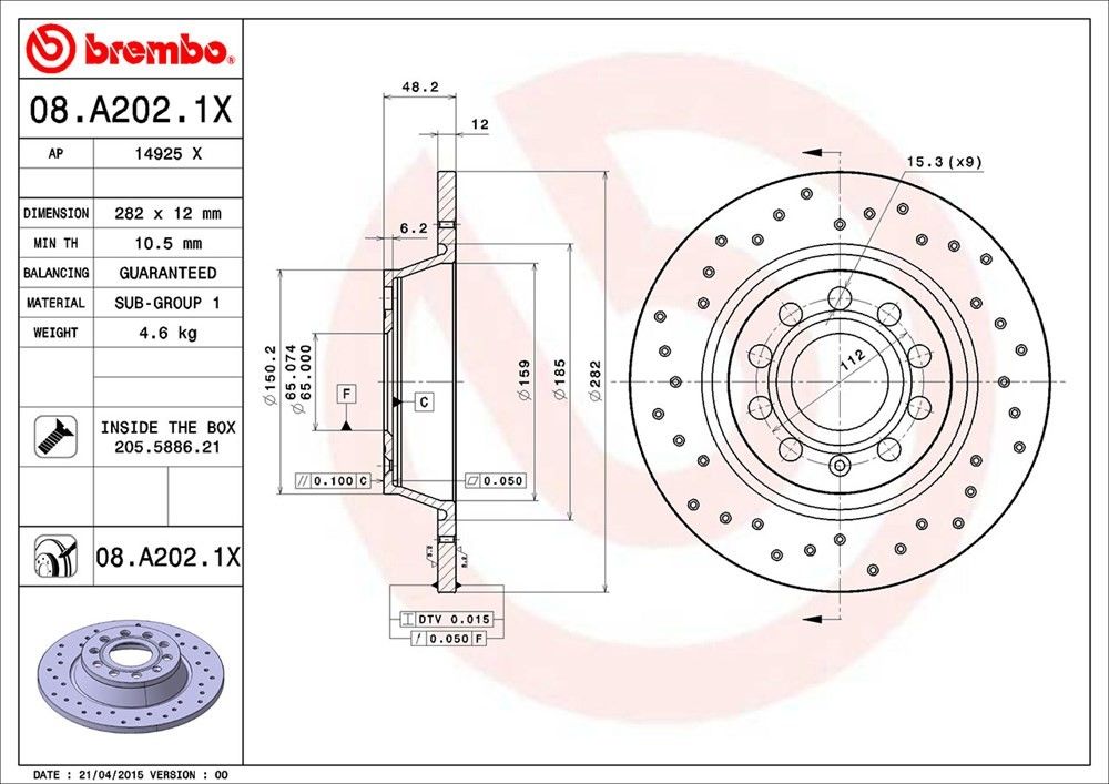 brembo disc brake rotor  frsport 08.a202.1x