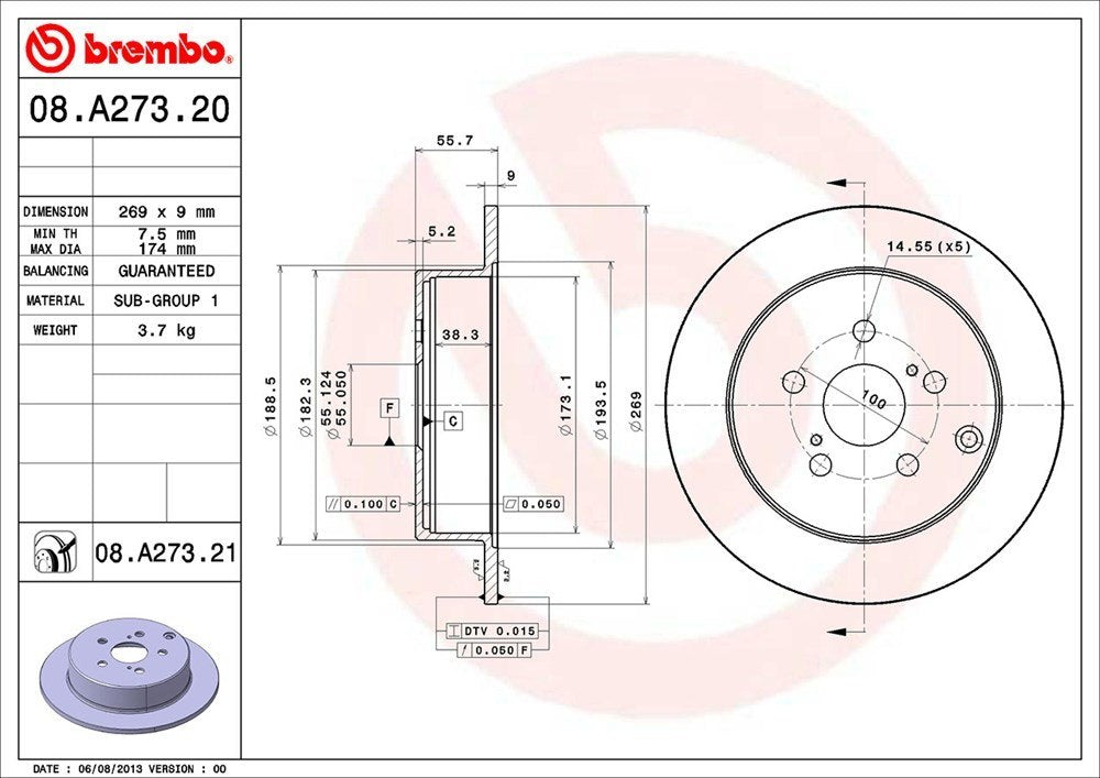 brembo disc brake rotor  frsport 08.a273.21