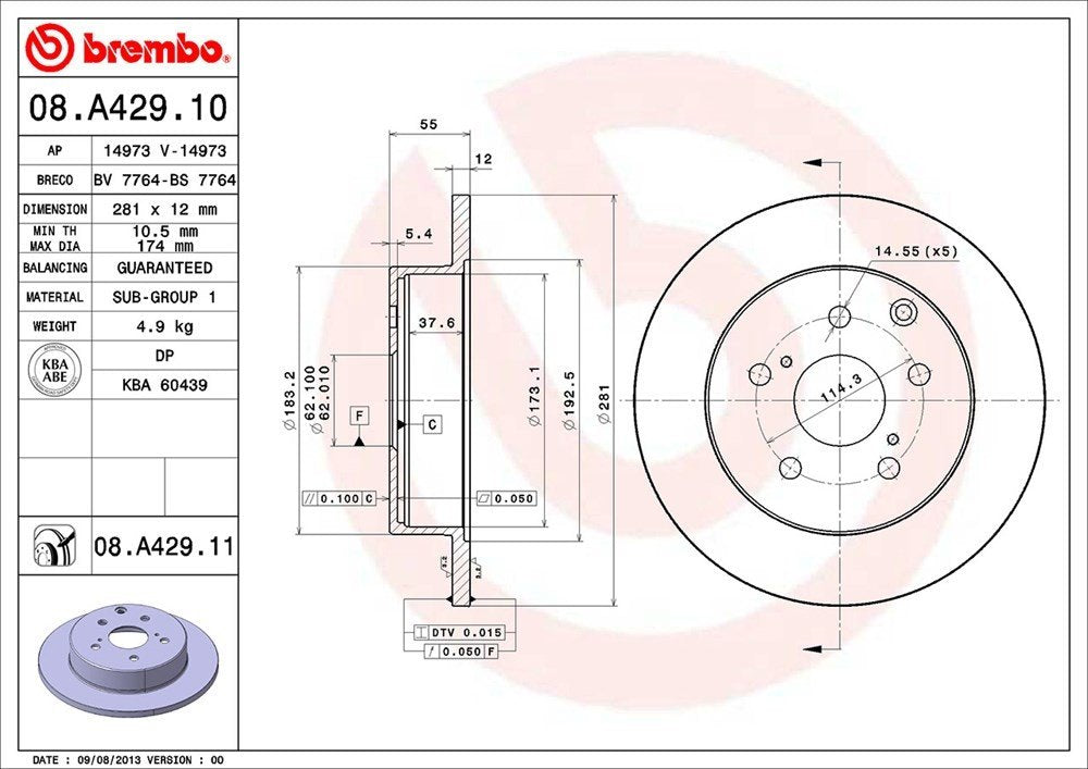 brembo disc brake rotor  frsport 08.a429.11