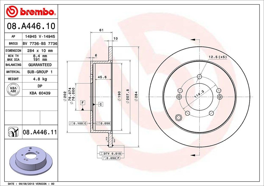 brembo disc brake rotor  frsport 08.a446.11