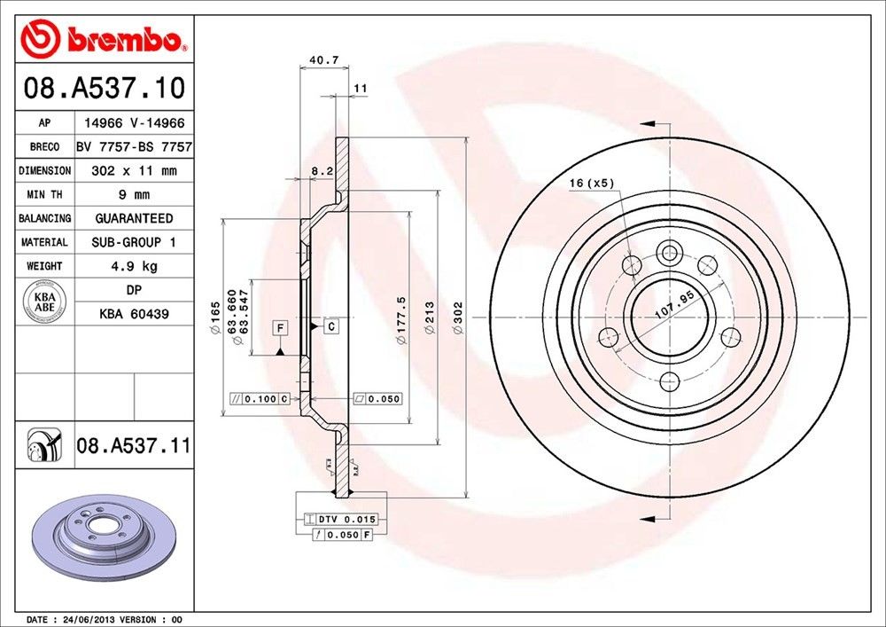 brembo disc brake rotor  frsport 08.a537.11