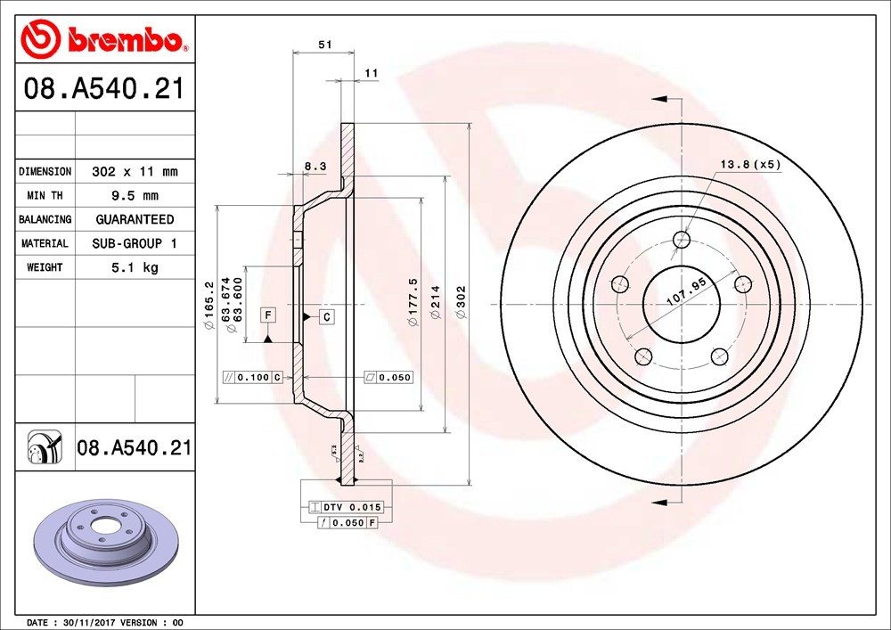 Brembo Disc Brake Rotor  top view frsport 08.A540.21