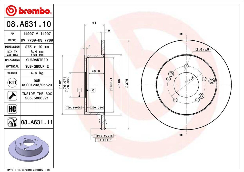 brembo disc brake rotor  frsport 08.a631.11